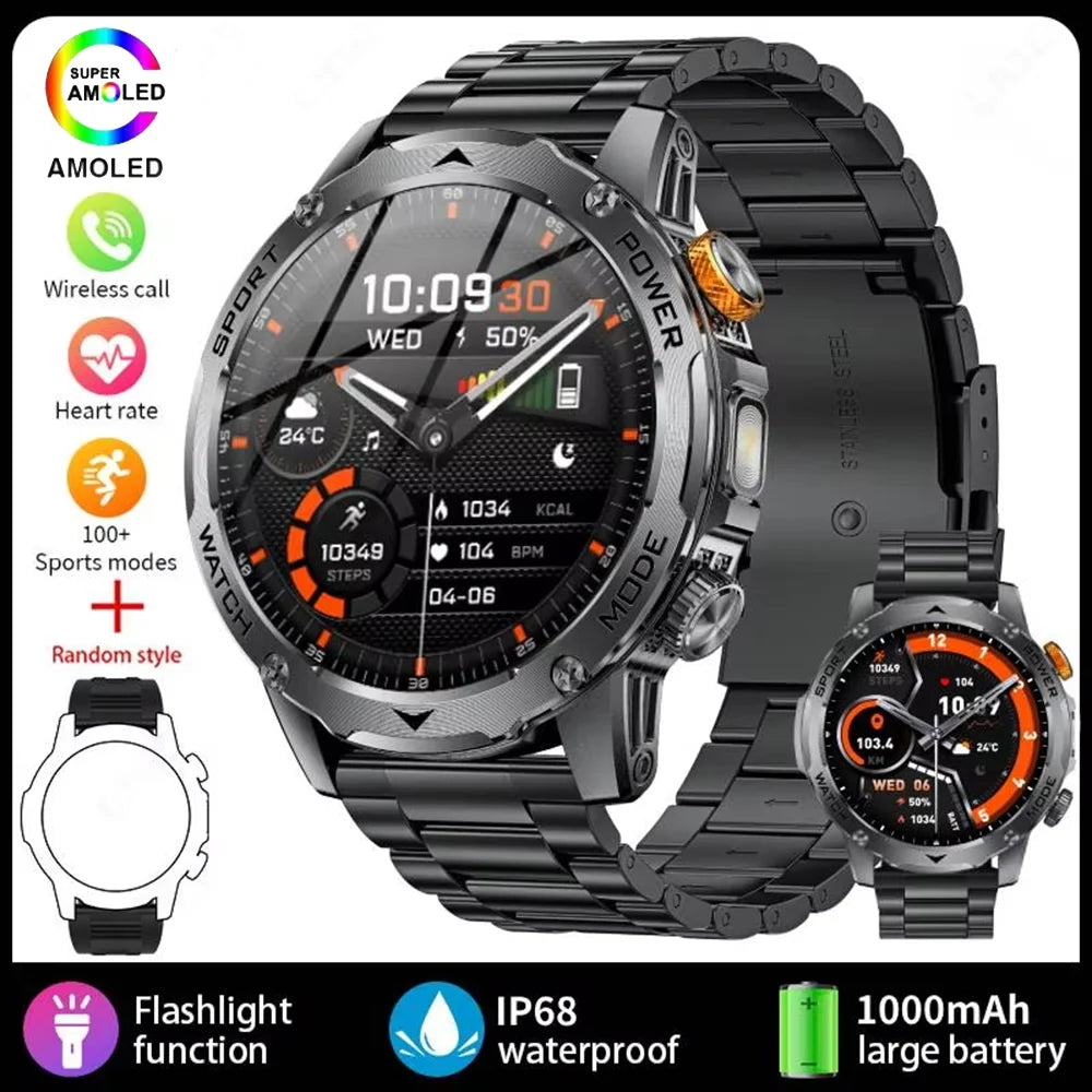 Steel Black Color AMOLED Smart Watch With Bluetooth Calls & 1000mAh Battery