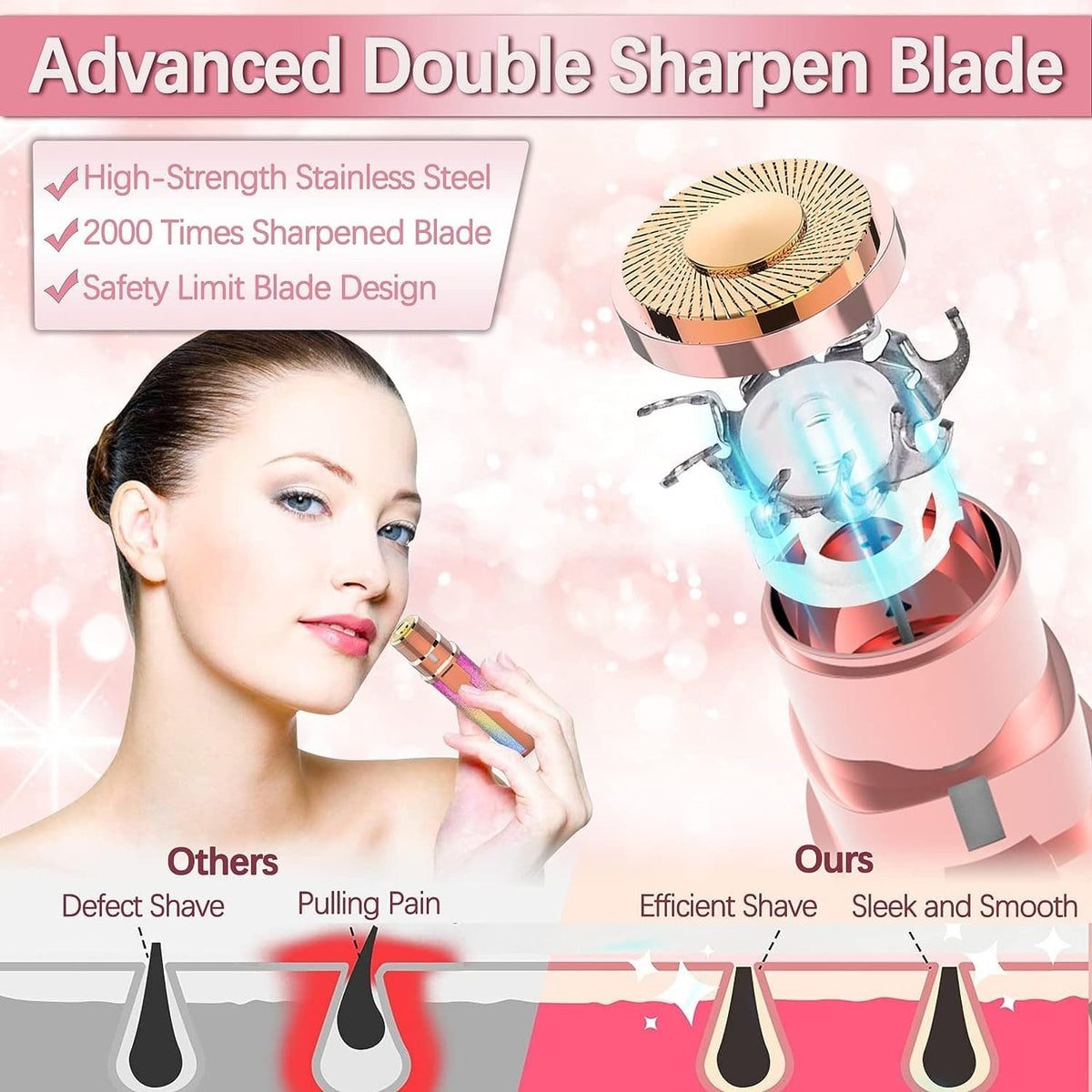 Precision head close up of 2 in 1 eyebrow trimmer and shaver