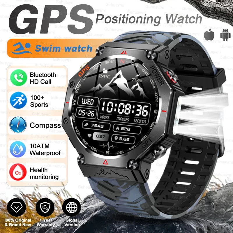 Camouflage Color Rugged GPS Outdoor Smartwatch – 10ATM, AMOLED, Compass
