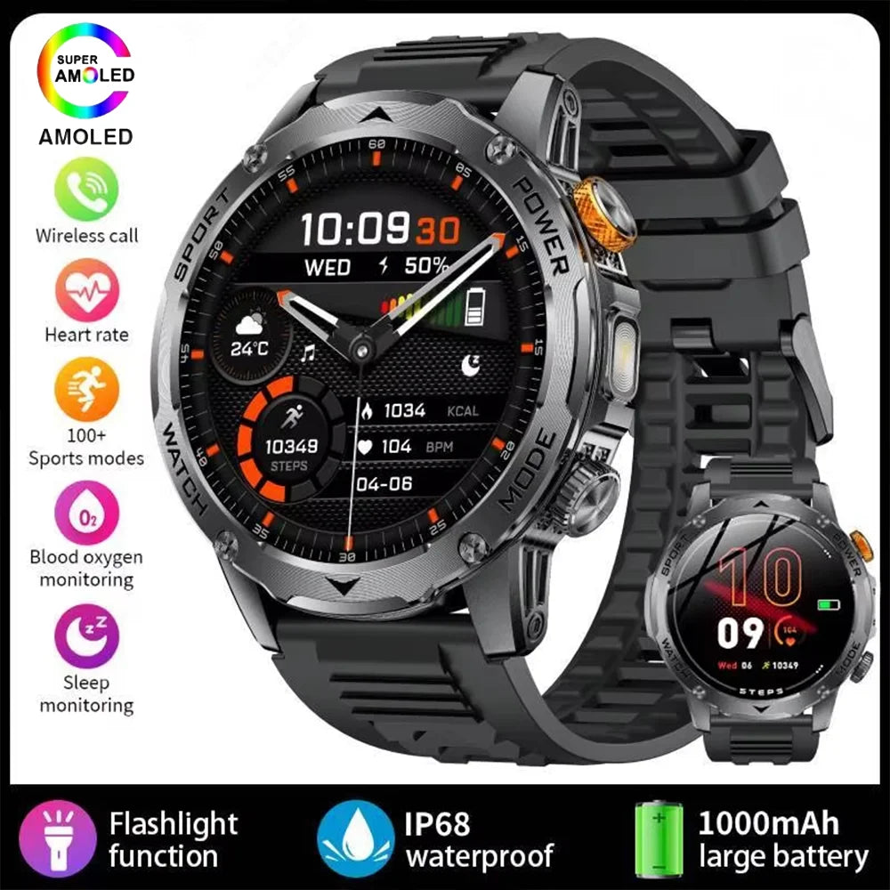 Black Color AMOLED Smart Watch With Bluetooth Calls & 1000mAh Battery