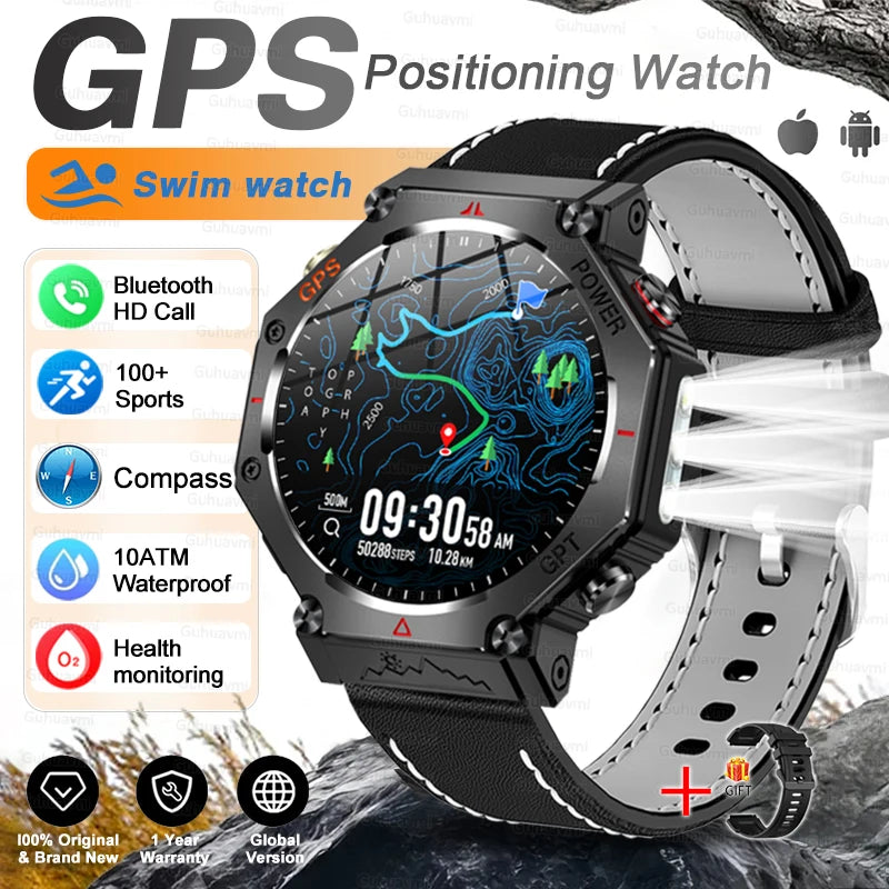 Starlight Leather Color Rugged GPS Outdoor Smartwatch – 10ATM, AMOLED, Compass