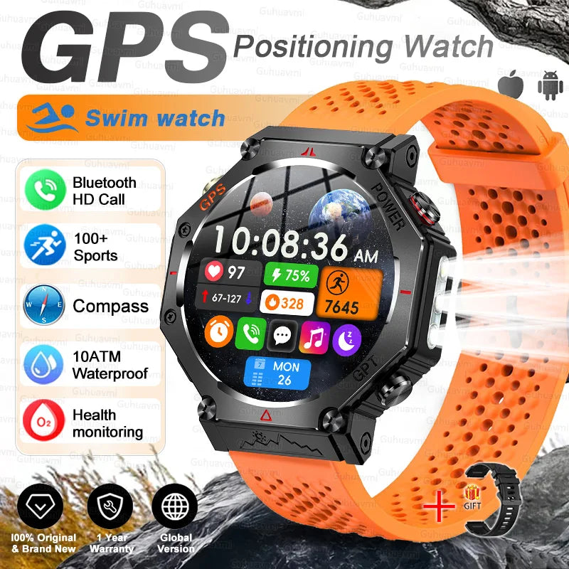 orange Black Color Rugged GPS Outdoor Smartwatch – 10ATM, AMOLED, Compass