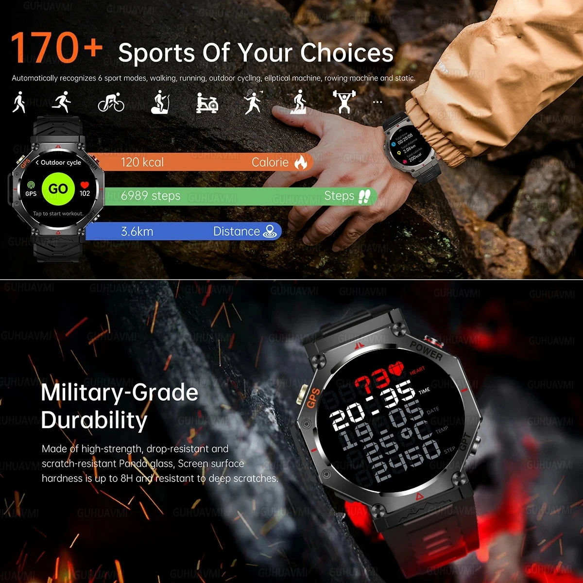 Rugged GPS Outdoor Smartwatch – 10ATM, AMOLED, Compass