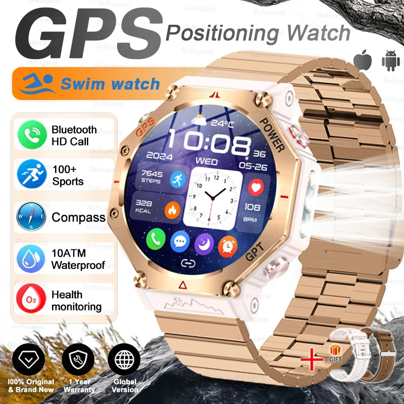Gold Steel B 2A Color Rugged GPS Outdoor Smartwatch – 10ATM, AMOLED, Compass