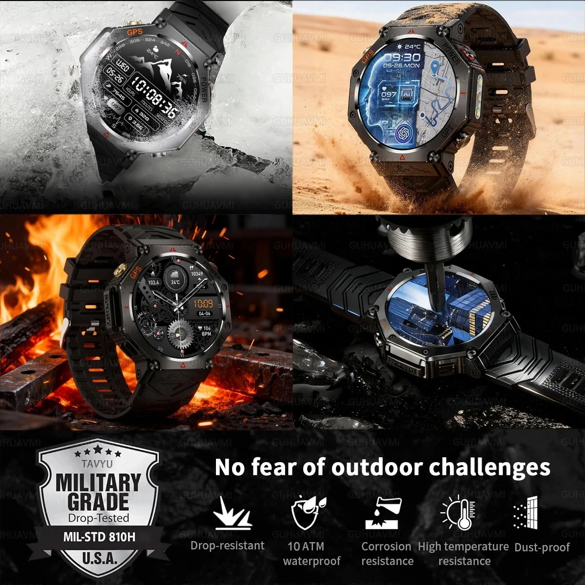 Rugged GPS Outdoor Smartwatch – 10ATM, AMOLED, Compass