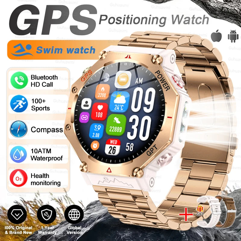 Gold Steel 2A Color Rugged GPS Outdoor Smartwatch – 10ATM, AMOLED, Compass